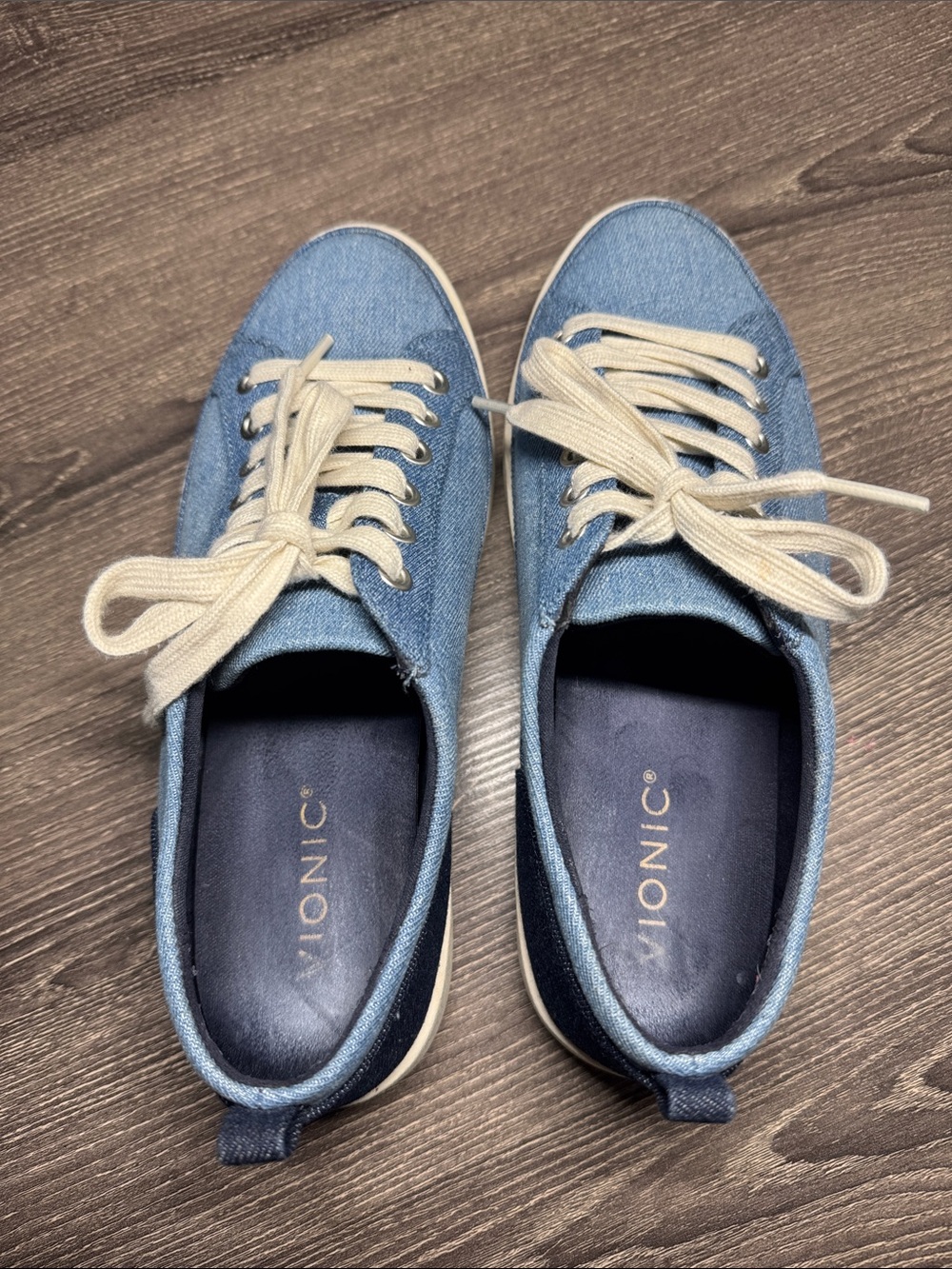 Vionic Denim Blue Casual Lace-Up Sneakers with Cream Laces
